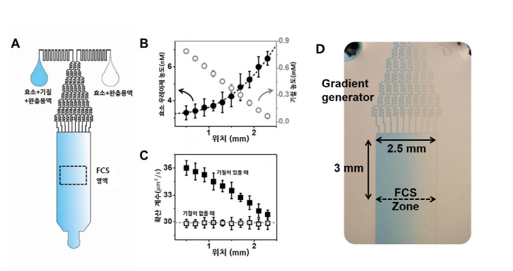 그림1. 미세 칩에서의 효소의 반화학쏠림성